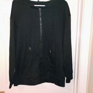 🎄Men's Black Zip-Up Hoodie LG PTP 23"